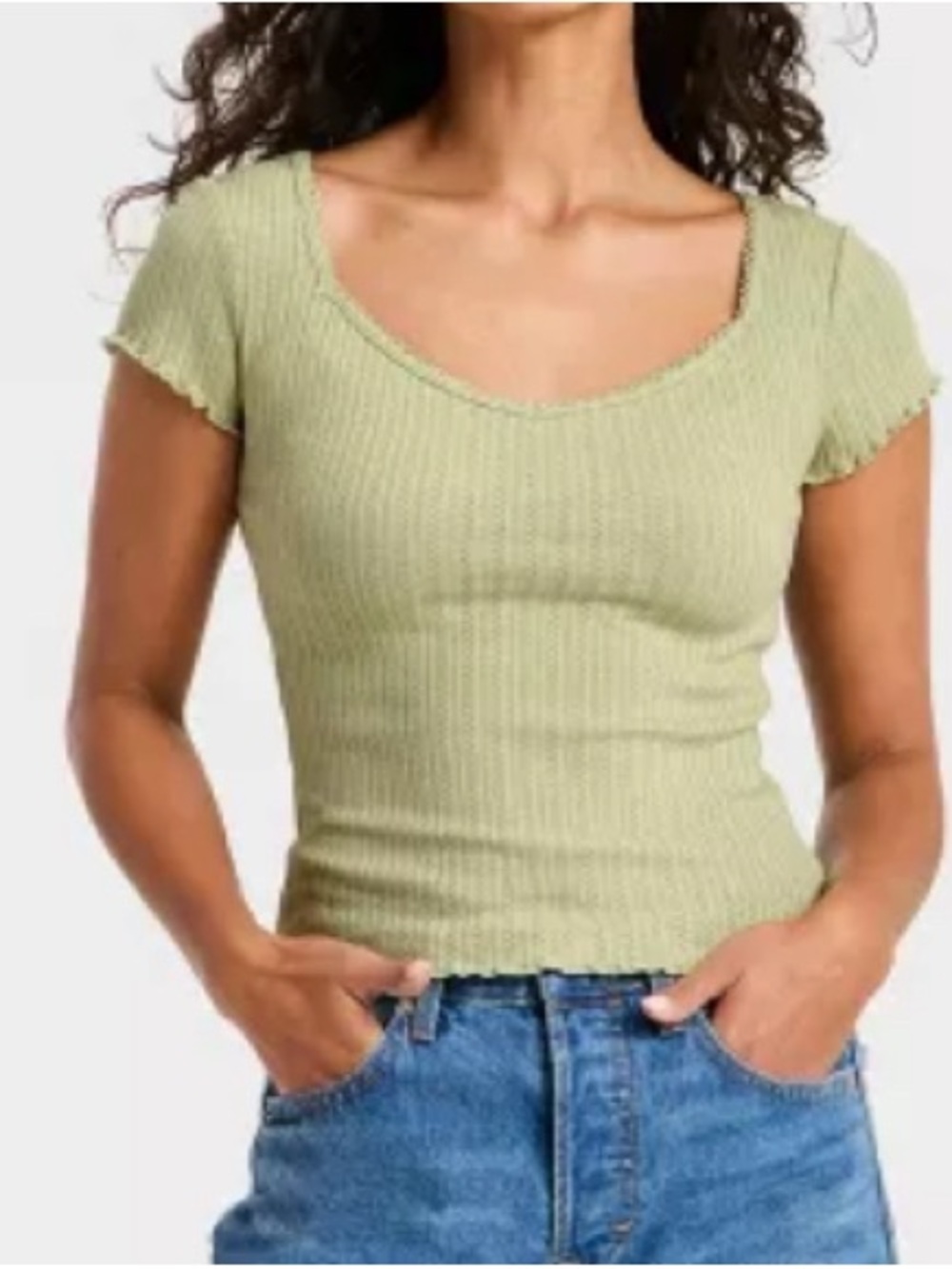 Universal Thread Sage Ribbed Scoop-Neck Top - Picture 4 of 5